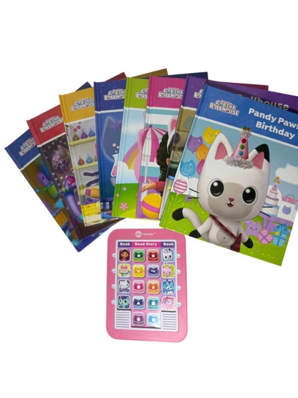 Gabby's Playhouse Me Reader Electronic Reader and Lot of 8 Books - Excellent